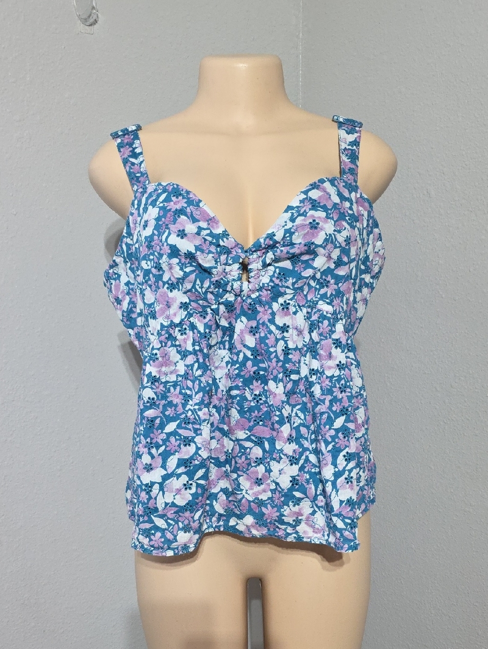 French Connection Blue Floral Sweetheart Camisole with Adjustable Straps Size L
